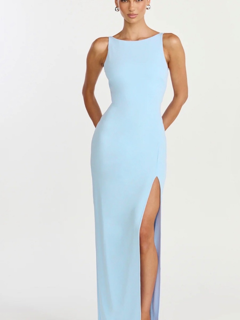 INDI MAXI DRESS Boat Neck Bodycon Dress In Light Blue